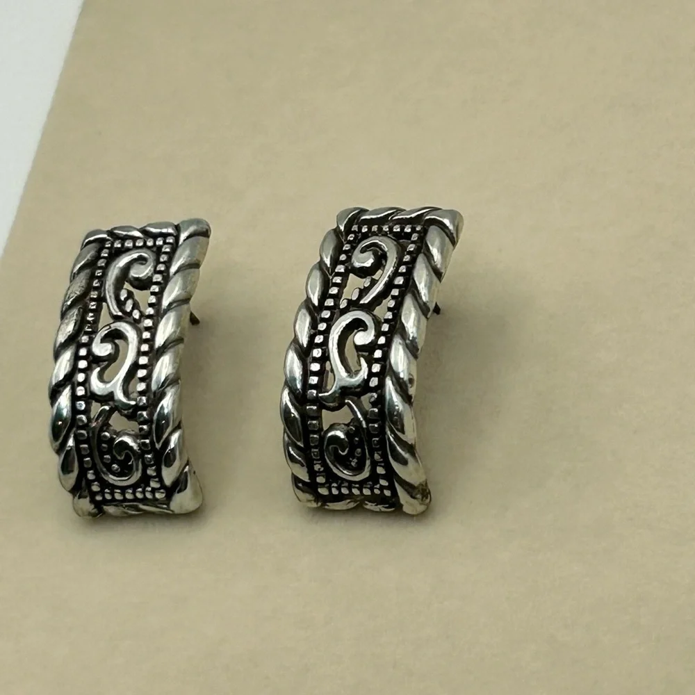 Brighton Jewelry Vintage Post Earrings Curved Studs Silver Plated No Backs - Picture 3 of 9